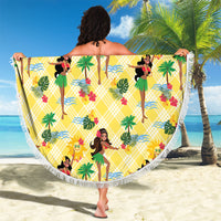 Hawaii Hula Girl Tropical Beach Blanket Yellow Palaka