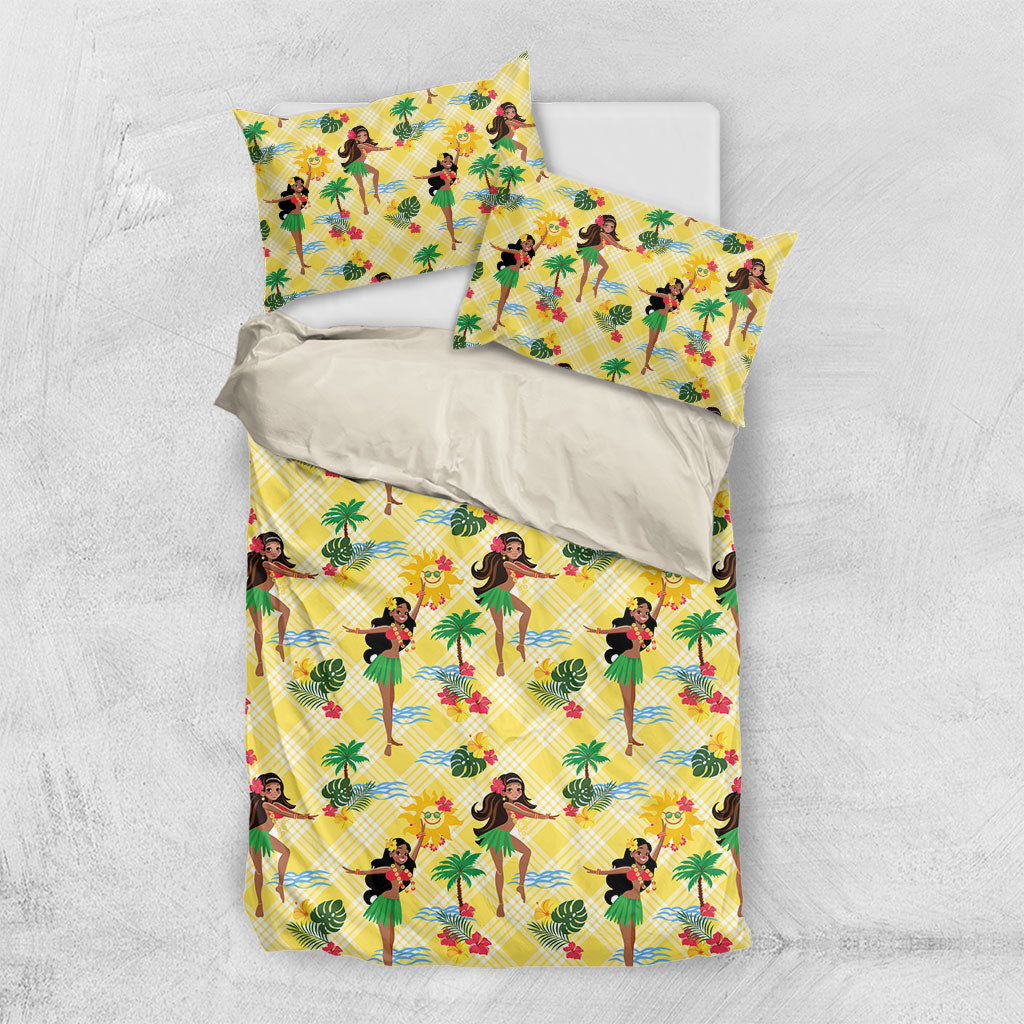 Hawaii Hula Girl Tropical Bedding Set Yellow Palaka