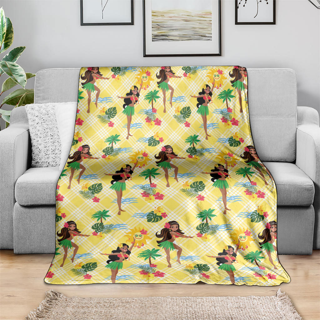 Hawaii Hula Girl Tropical Blanket Yellow Palaka