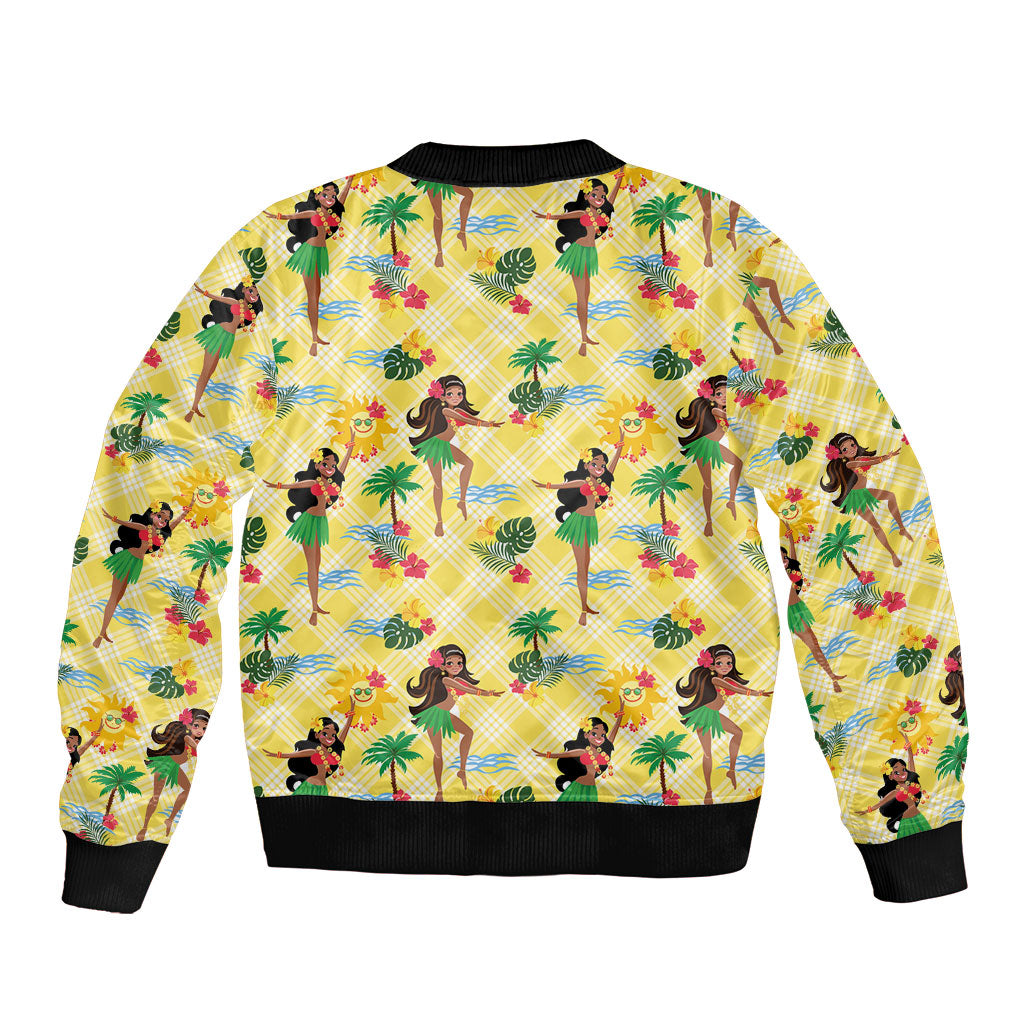 Hawaii Hula Girl Tropical Bomber Jacket Yellow Palaka