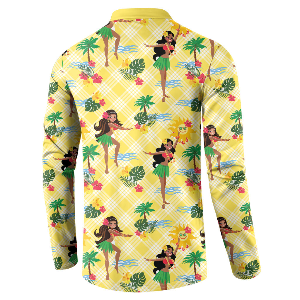 Hawaii Hula Girl Tropical Button Sweatshirt Yellow Palaka