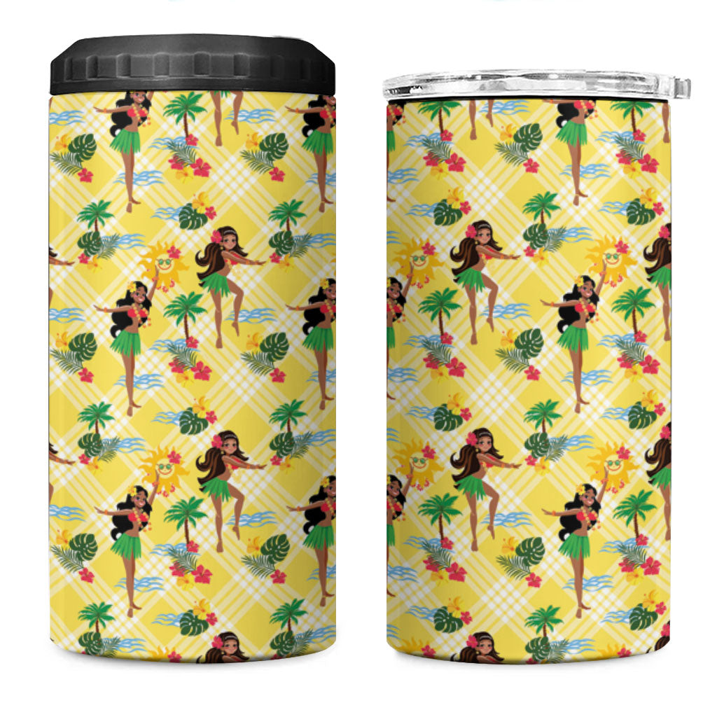 Hawaii Hula Girl Tropical 4 in 1 Can Cooler Tumbler Yellow Palaka