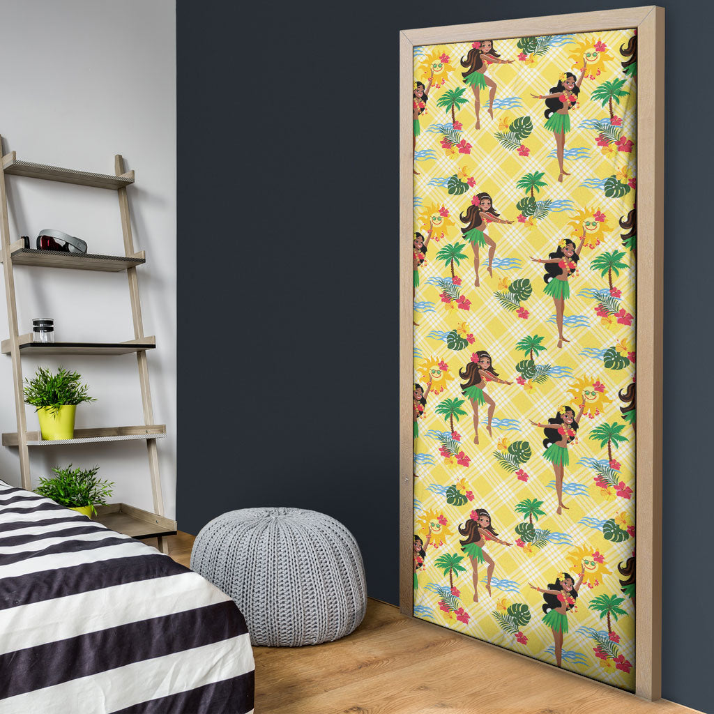 Hawaii Hula Girl Tropical Door Cover Yellow Palaka