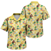 Hawaii Hula Girl Tropical Family Matching Off Shoulder Short Dress and Hawaiian Shirt Yellow Palaka