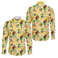 Hawaii Hula Girl Tropical Family Matching Summer Maxi Dress and Hawaiian Shirt Yellow Palaka