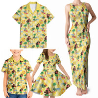 Hawaii Hula Girl Tropical Family Matching Tank Maxi Dress and Hawaiian Shirt Yellow Palaka