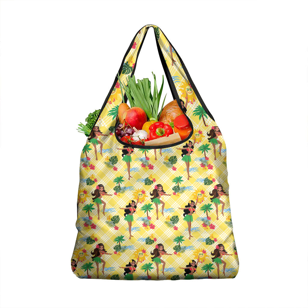 Hawaii Hula Girl Tropical Grocery Bag Yellow Palaka