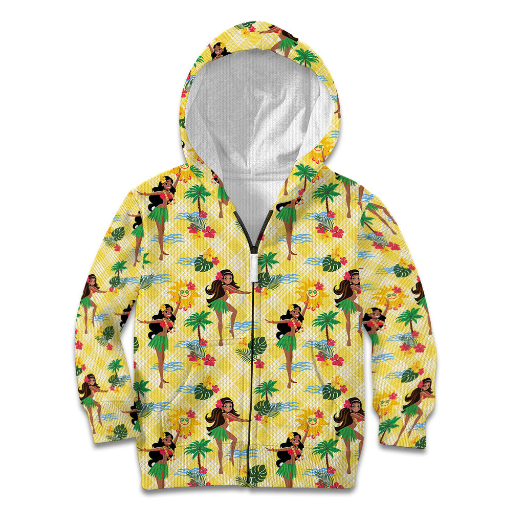 Hawaii Hula Girl Tropical Kid Hoodie Yellow Palaka
