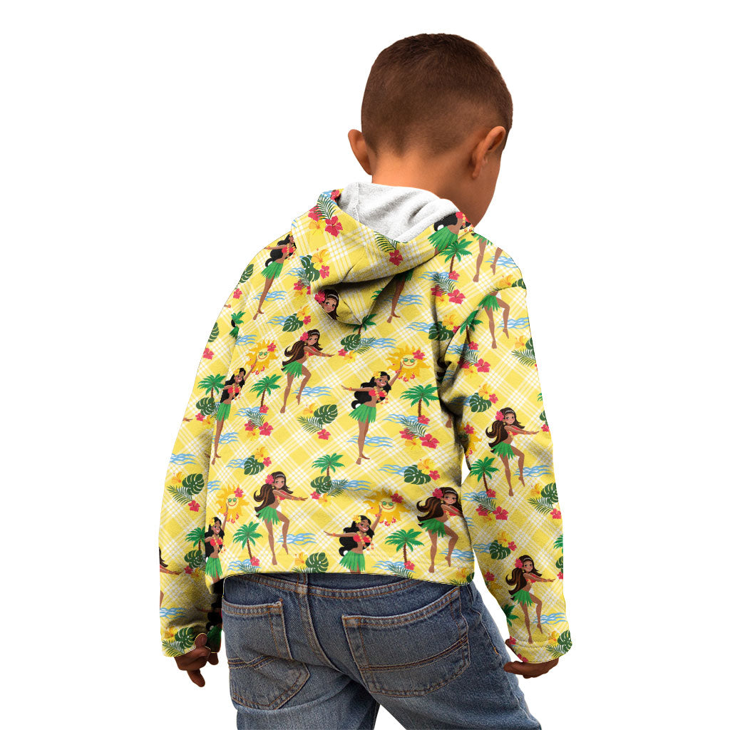 Hawaii Hula Girl Tropical Kid Hoodie Yellow Palaka