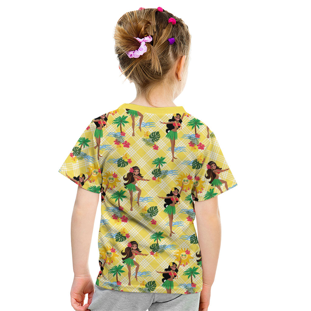 Hawaii Hula Girl Tropical Kid T Shirt Yellow Palaka