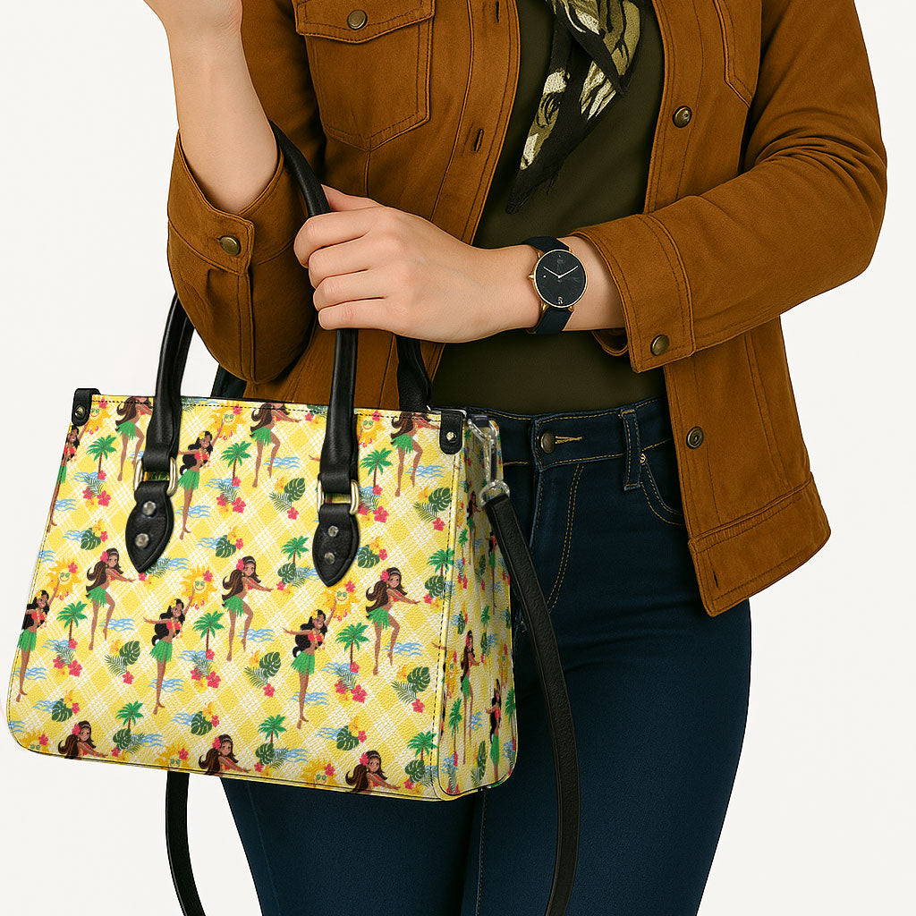 Hawaii Hula Girl Tropical Leather Bag Yellow Palaka