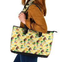 Hawaii Hula Girl Tropical Leather Tote Bag Yellow Palaka