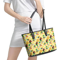 Hawaii Hula Girl Tropical Leather Tote Bag Yellow Palaka