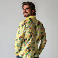 Hawaii Hula Girl Tropical Long Sleeve Polo Shirt Yellow Palaka