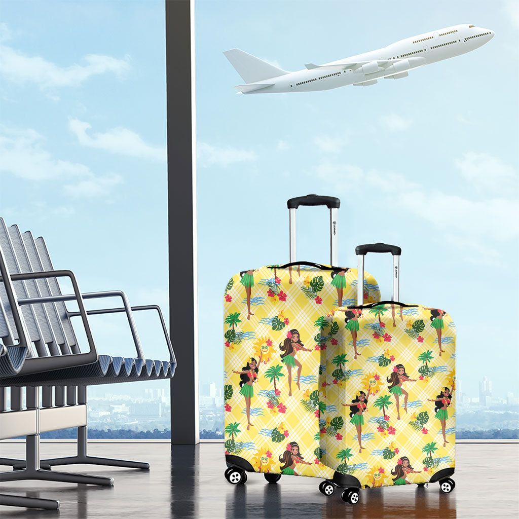 Hawaii Hula Girl Tropical Luggage Cover Yellow Palaka