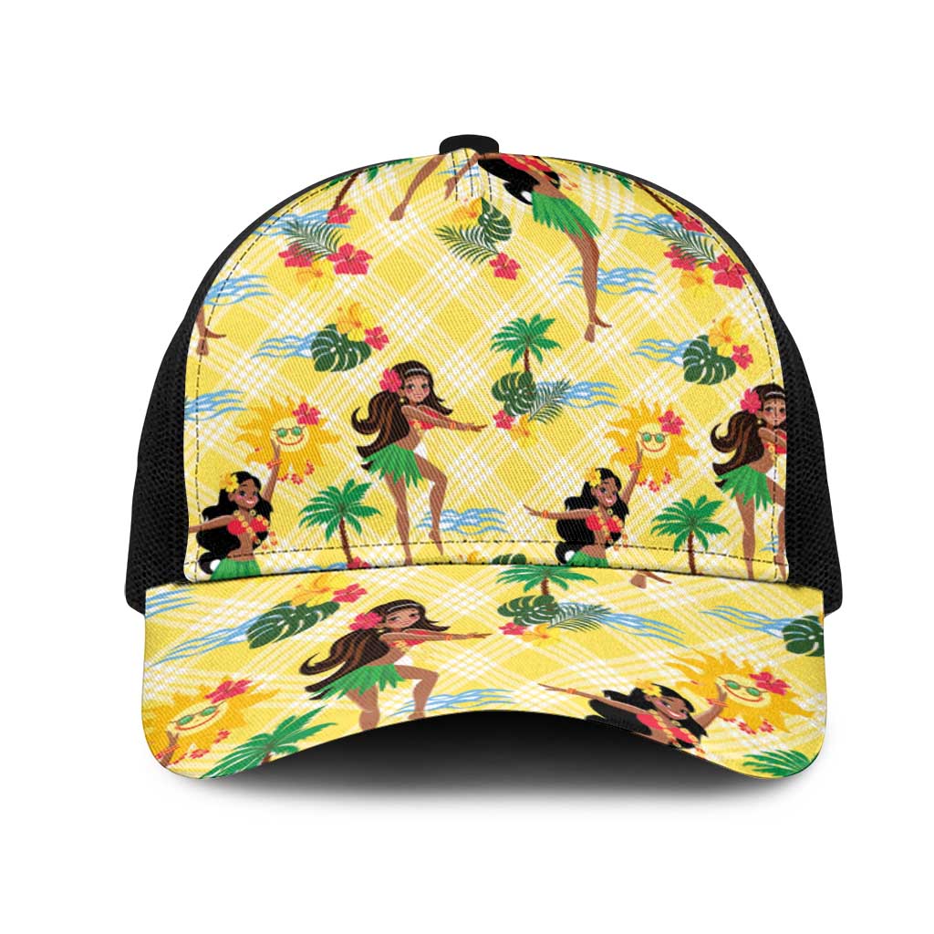 Hawaii Hula Girl Tropical Mesh Trucker Cap Yellow Palaka