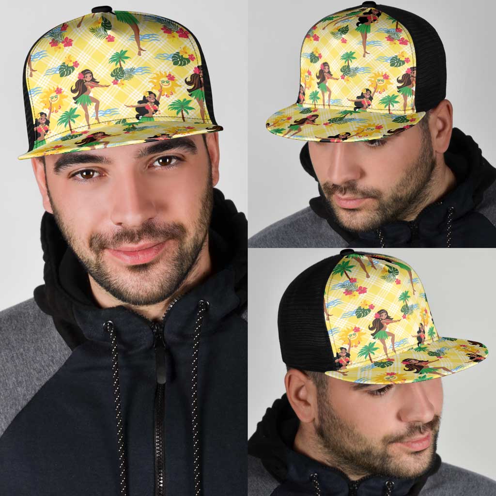 Hawaii Hula Girl Tropical Mesh Trucker Cap Yellow Palaka