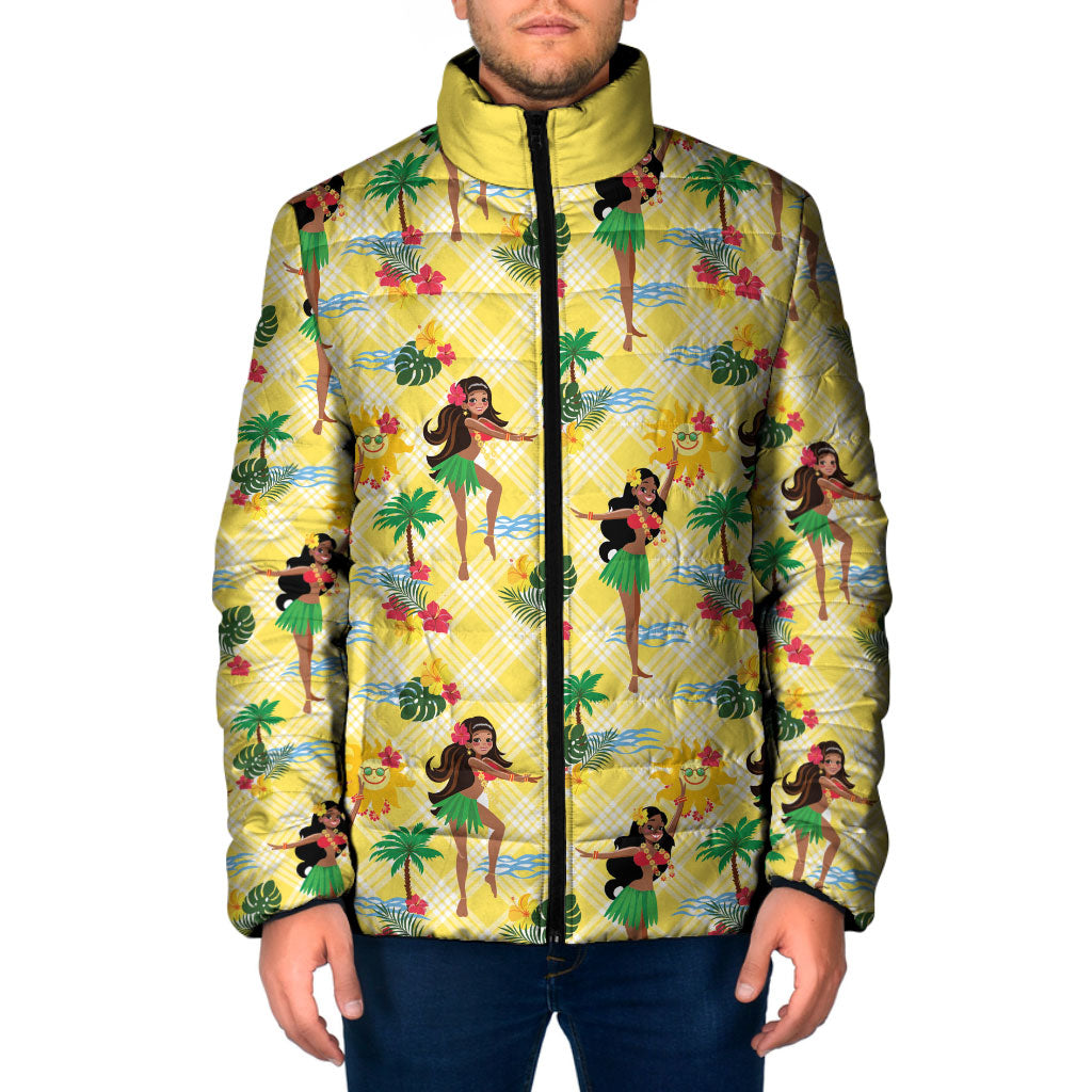 Hawaii Hula Girl Tropical Padded Jacket Yellow Palaka LT01 Men Yellow - Polynesian Pride