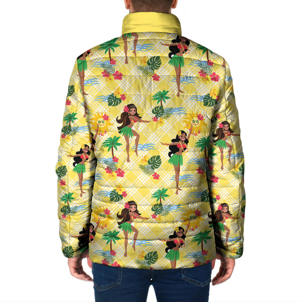 Hawaii Hula Girl Tropical Padded Jacket Yellow Palaka