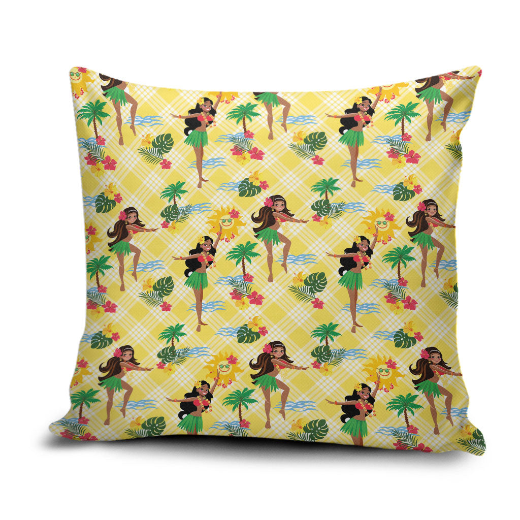 Hawaii Hula Girl Tropical Pillow Cover Yellow Palaka