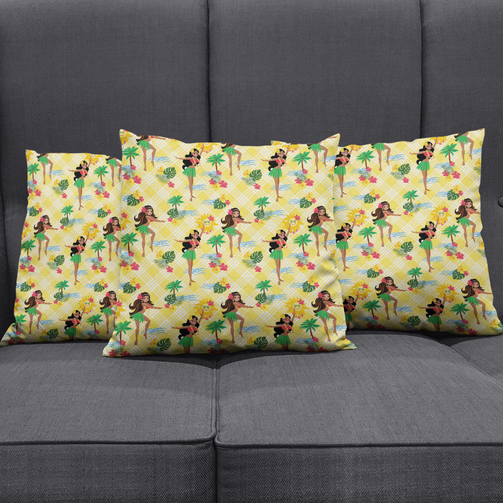 Hawaii Hula Girl Tropical Pillow Cover Yellow Palaka