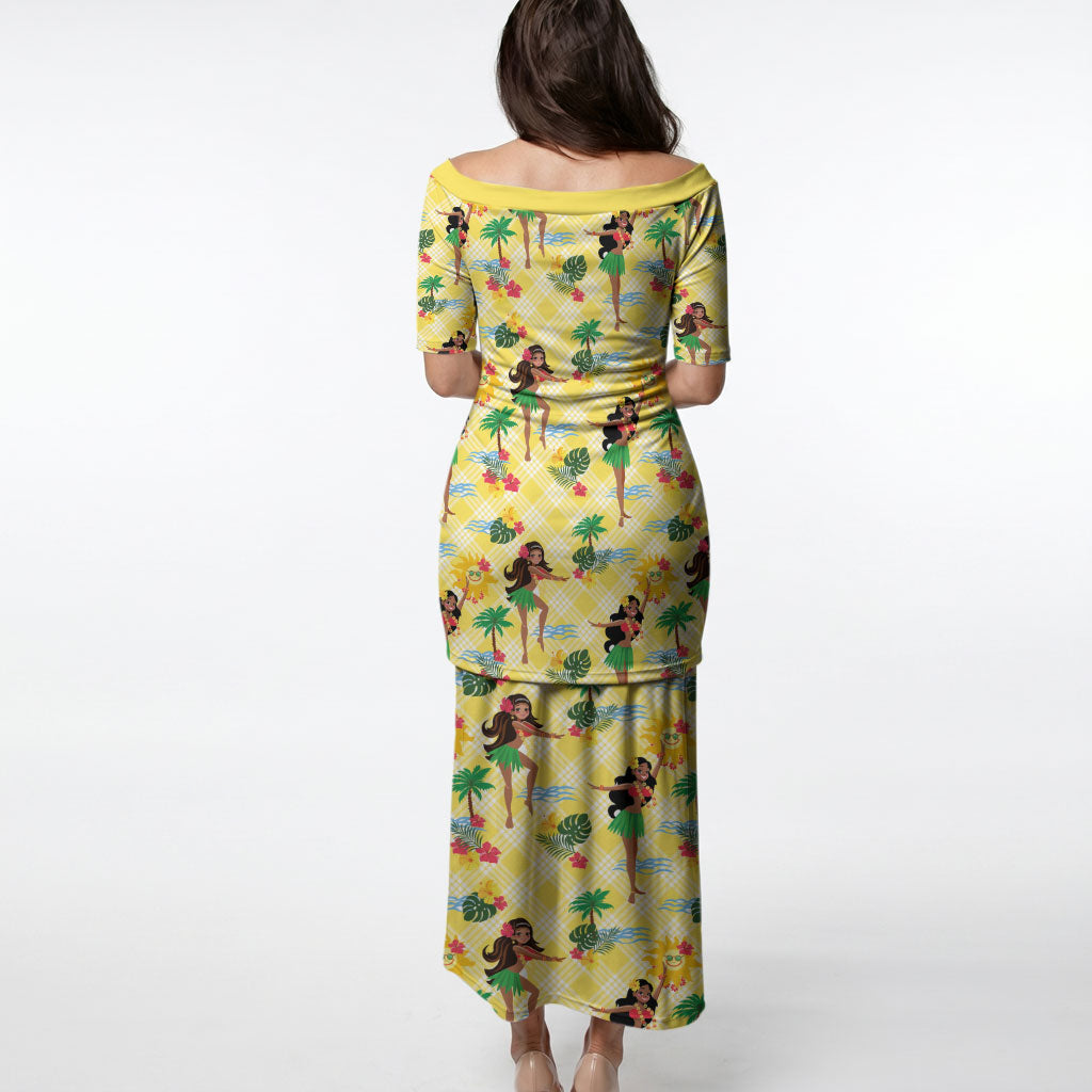 Hawaii Hula Girl Tropical Puletasi Yellow Palaka