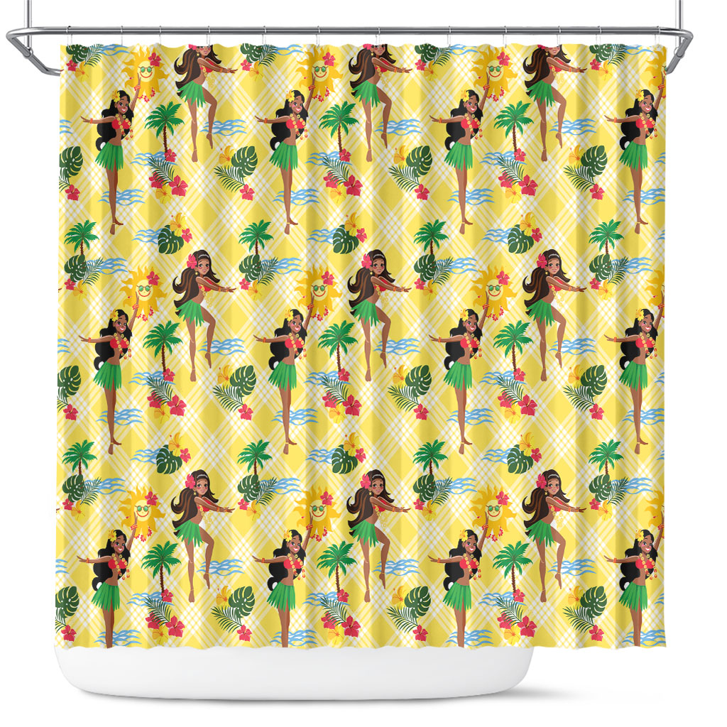 Hawaii Hula Girl Tropical Shower Curtain Yellow Palaka