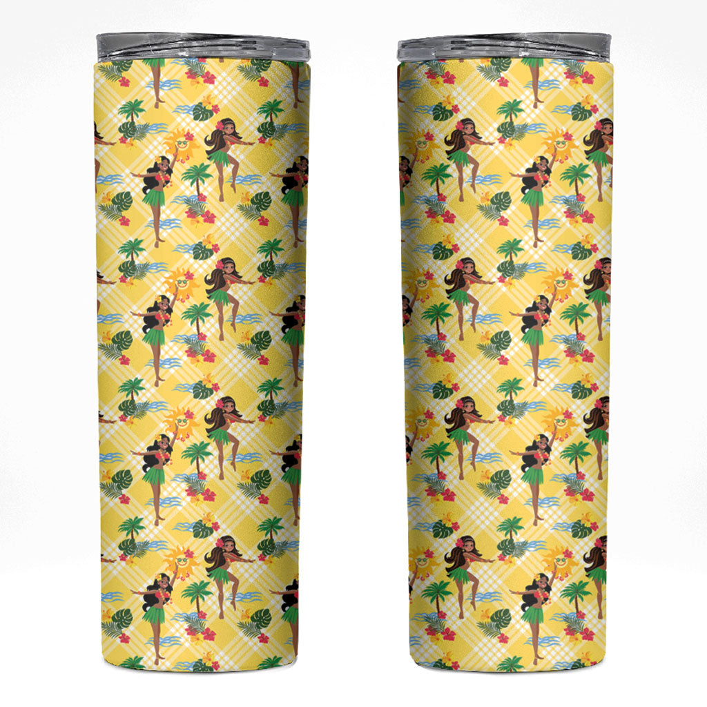 Hawaii Hula Girl Tropical Skinny Tumbler Yellow Palaka