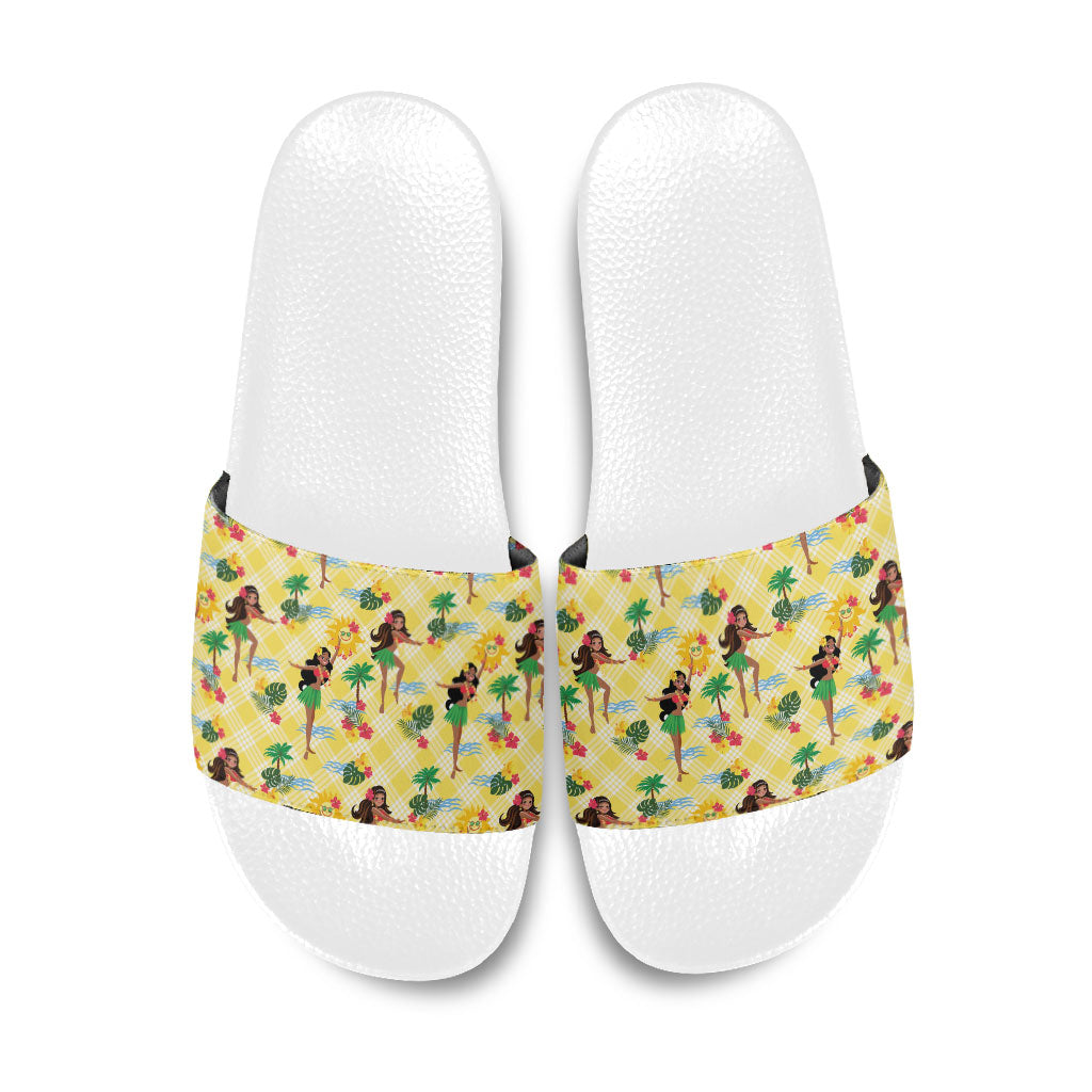 Hawaii Hula Girl Tropical Slide Sandals Yellow Palaka