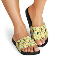 Hawaii Hula Girl Tropical Slide Sandals Yellow Palaka