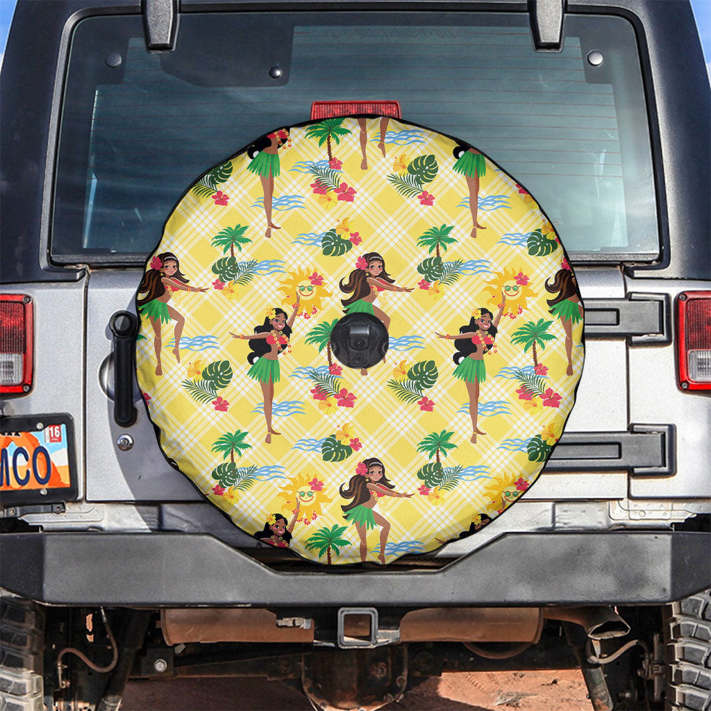 Hawaii Hula Girl Tropical Spare Tire Cover Yellow Palaka
