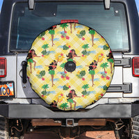 Hawaii Hula Girl Tropical Spare Tire Cover Yellow Palaka