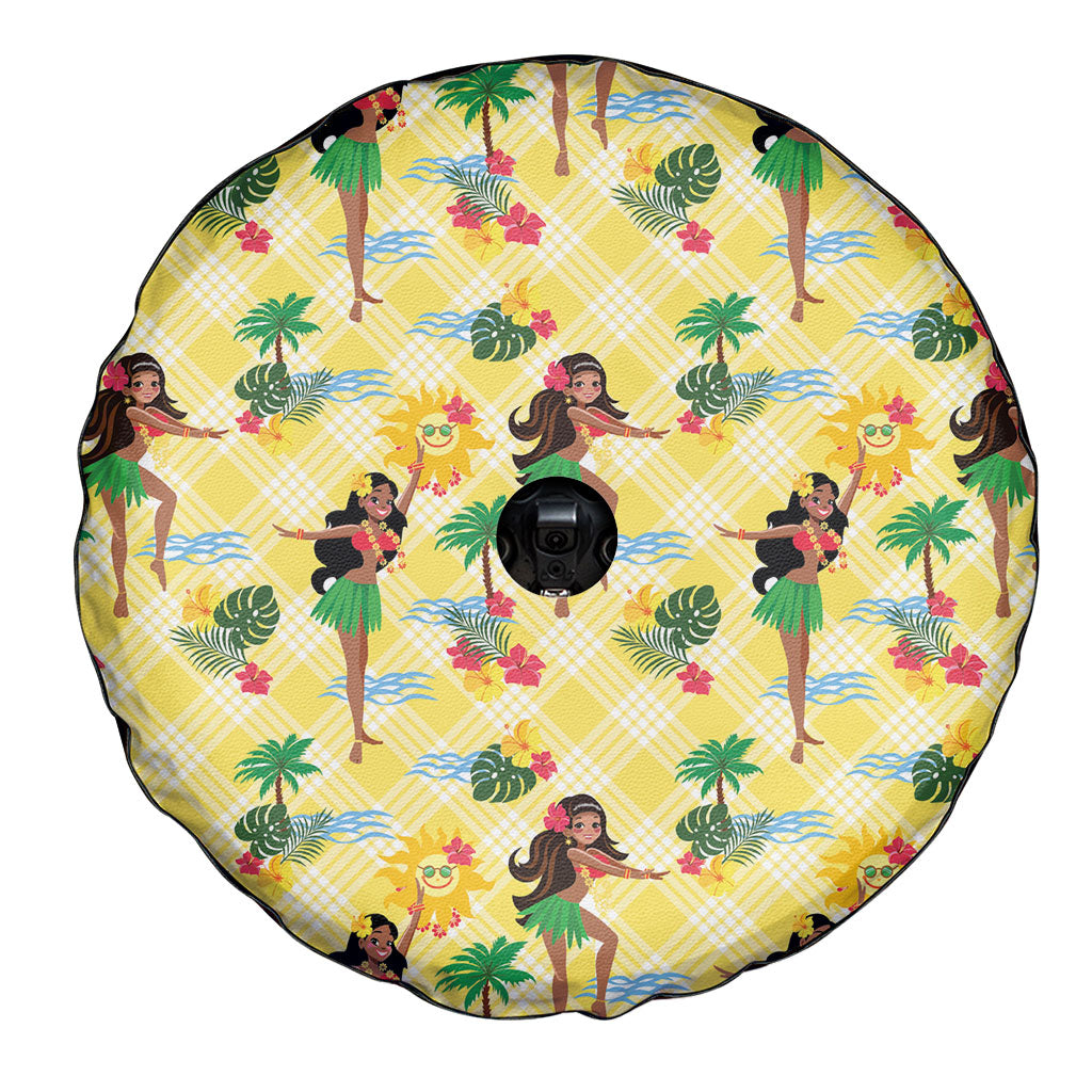 Hawaii Hula Girl Tropical Spare Tire Cover Yellow Palaka