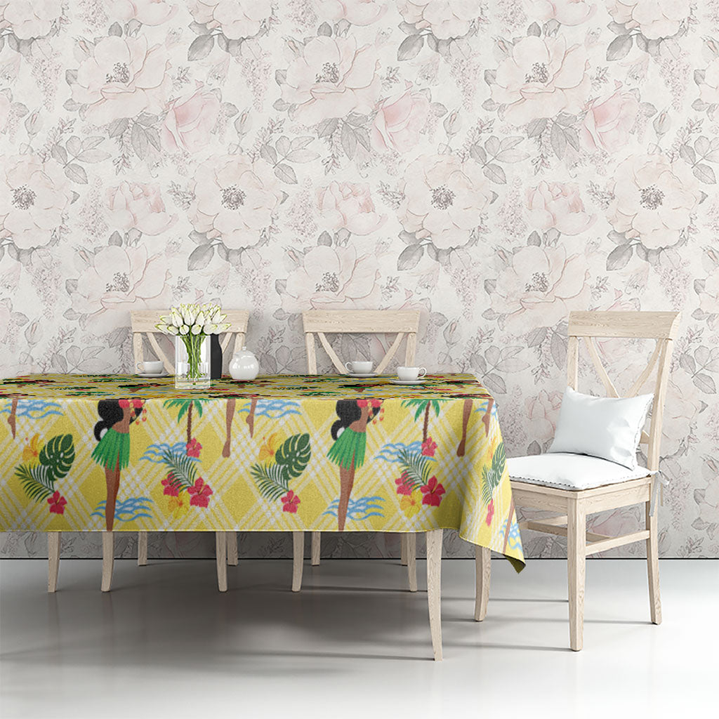 Hawaii Hula Girl Tropical Tablecloth Yellow Palaka