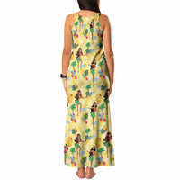 Hawaii Hula Girl Tropical Tank Maxi Dress Yellow Palaka