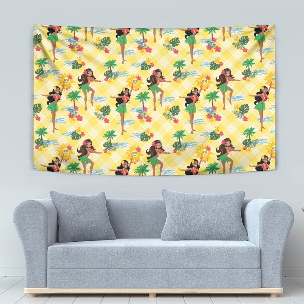 Hawaii Hula Girl Tropical Tapestry Yellow Palaka