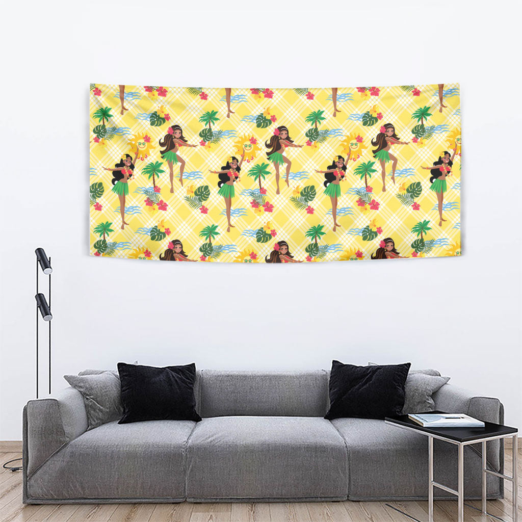 Hawaii Hula Girl Tropical Tapestry Yellow Palaka