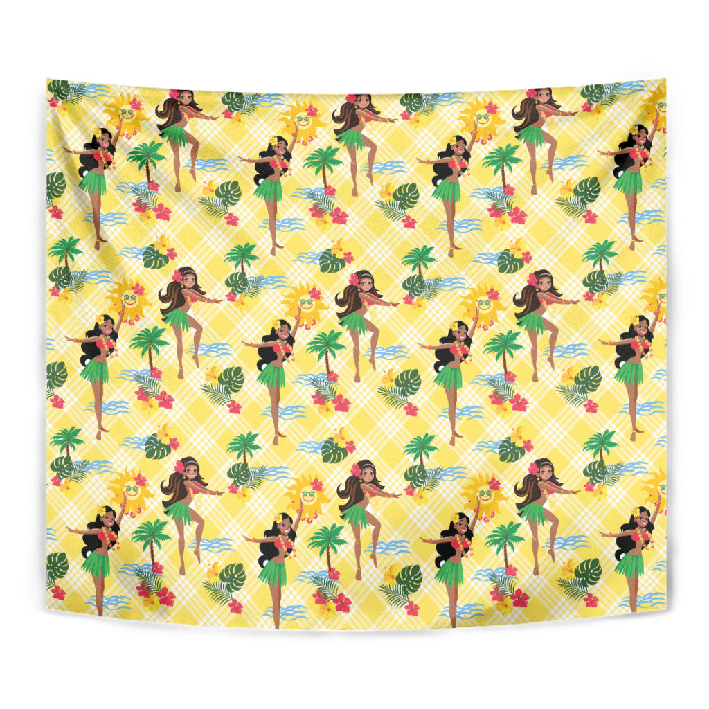 Hawaii Hula Girl Tropical Tapestry Yellow Palaka