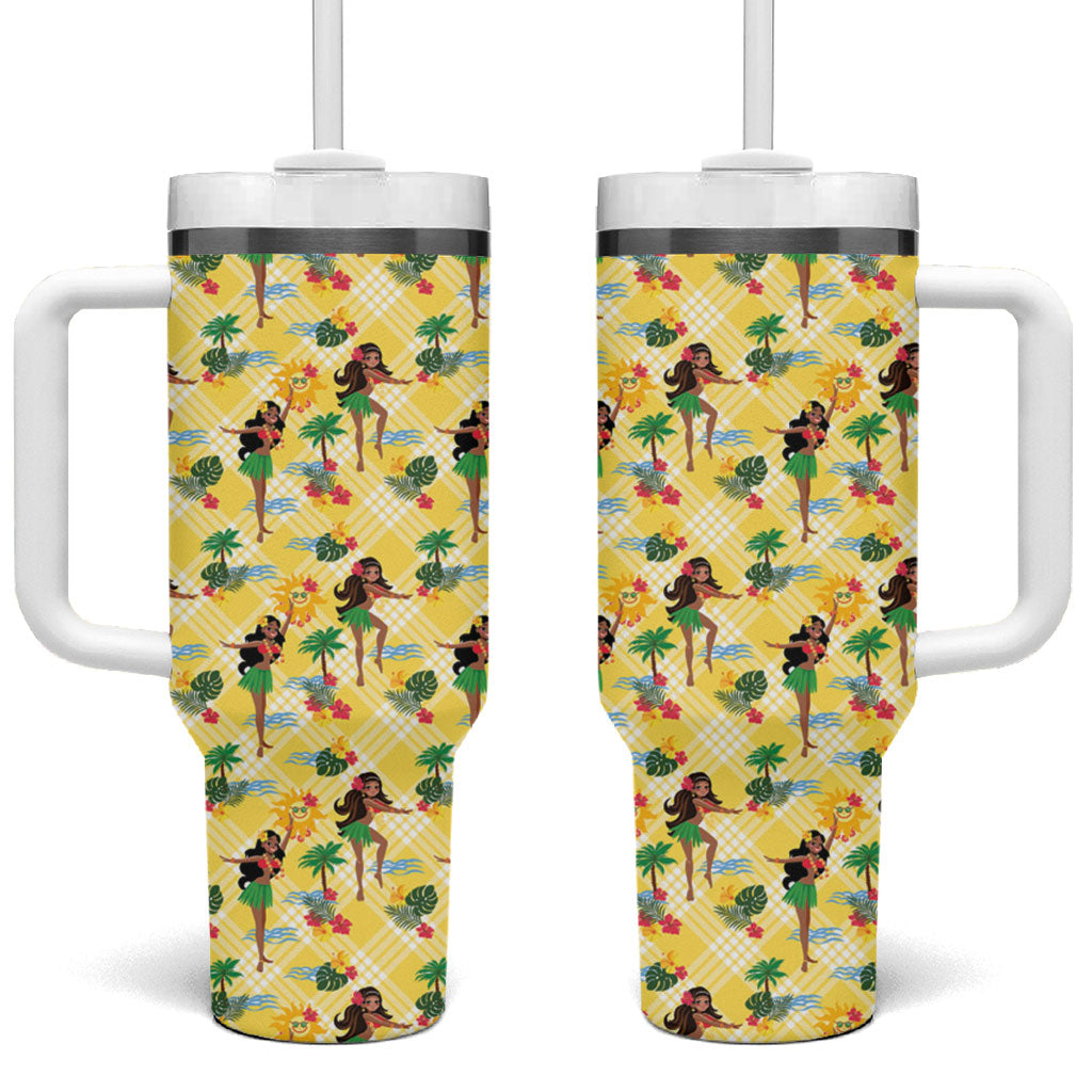 Hawaii Hula Girl Tropical Tumbler With Handle Yellow Palaka