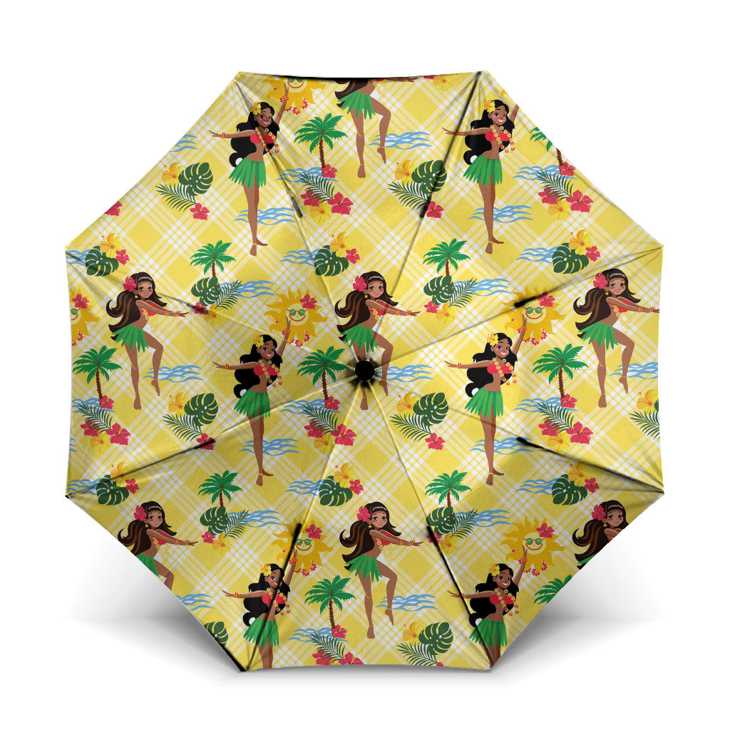 Hawaii Hula Girl Tropical Umbrella Yellow Palaka LT01 One Size Folded 11.42 inch Opened Diameter 37.4 inch Yellow - Polynesian Pride