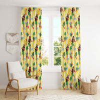 Hawaii Hula Girl Tropical Window Curtain Yellow Palaka