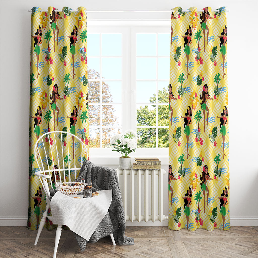 Hawaii Hula Girl Tropical Window Curtain Yellow Palaka