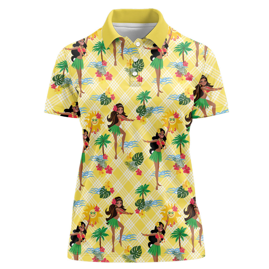 Hawaii Hula Girl Tropical Women Polo Shirt Yellow Palaka