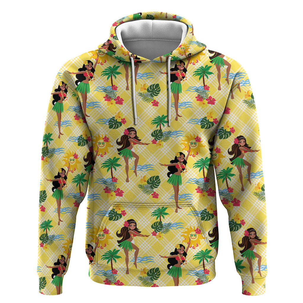 Hawaii Hula Girl Tropical Zip Hoodie Yellow Palaka
