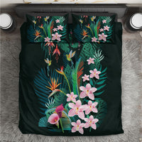 Hawaii Hummingbird Tropical Flowers Bedding Set Dark Green