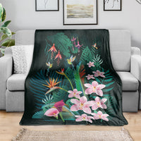 Hawaii Hummingbird Tropical Flowers Blanket Dark Green