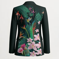 Hawaii Hummingbird Tropical Flowers Blazer Dark Green
