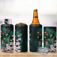 Hawaii Hummingbird Tropical Flowers 4 in 1 Can Cooler Tumbler Dark Green