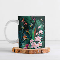Hawaii Hummingbird Tropical Flowers Ceramic Mug Dark Green