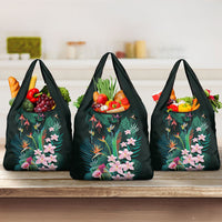 Hawaii Hummingbird Tropical Flowers Grocery Bag Dark Green